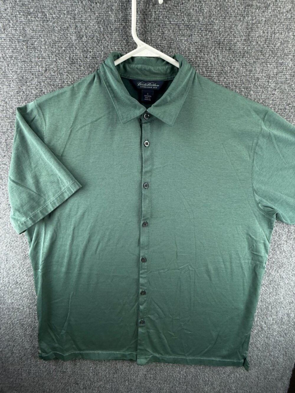 Brooks Brothers Knit All Cotton Large Short Sleeve Green Mens Button Up Solid